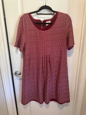 Maeve Red and White Short Sleeve Knit Dress